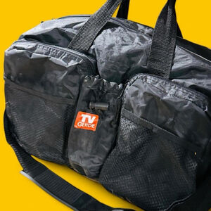 TV Guide Black Duffel Bag Mesh Pockets Zippered Carry Bag Promo Tote Nostalgia